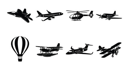 Assorted aircraft vector illustrations on a white background © Nayem
