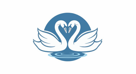 Fototapeta premium Two swans form heart shape with blue circle and water