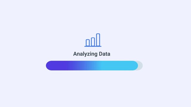 Minimal data analysis animation with chart icon and gradient progress bar, showing information processing and analytics workflow in a clean digital interface.