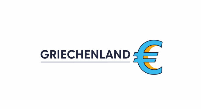 The word "Griechenland" precedes a blue and yellow stylized euro symbol