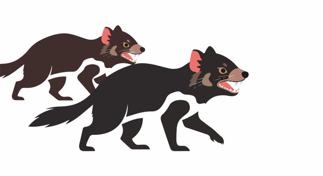 Two cartoon Tasmanian devils in profile, one black, one brown