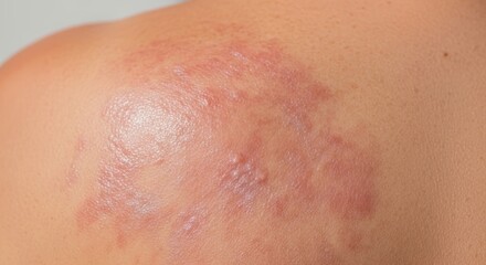 Fototapeta premium Severe skin rash on human shoulder close up view.