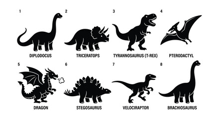 Dinosaur Silhouettes Flat Vector Illustration On White Background © Nayem