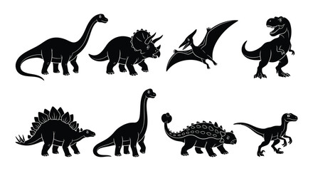 Dinosaur Silhouettes Flat Vector Illustration On White Background © Nayem