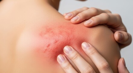 Fototapeta premium Skin irritation and rash on female shoulder area.