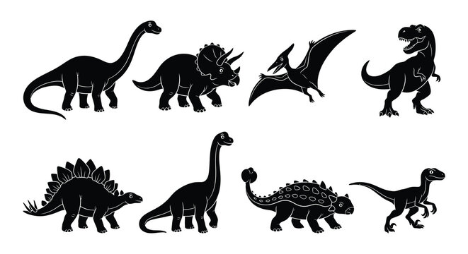 Dinosaur Silhouettes Flat Vector Illustration On White Background