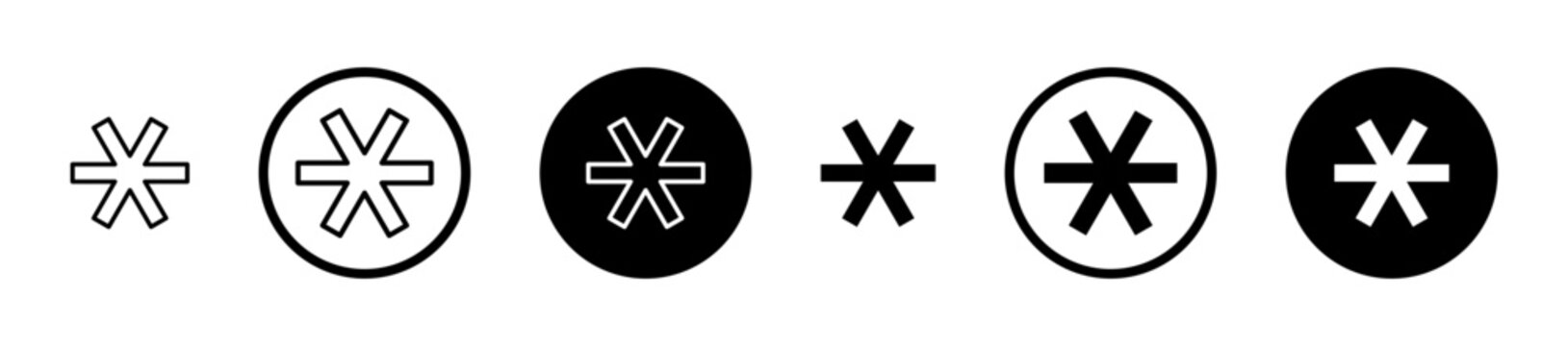 Asterisk icon filled flat and line versions