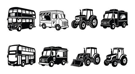 Collection Of Black And White Vehicle Vector Illustrations © Nayem