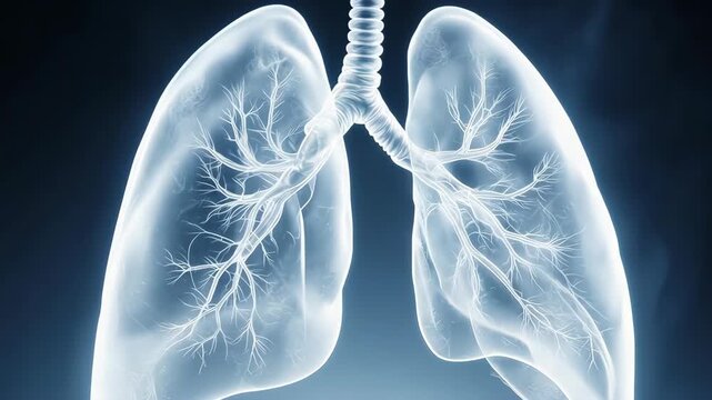 3D illustration of human lungs and respiratory system on abstract background