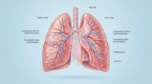 Human lung anatomy diagram with labeled parts