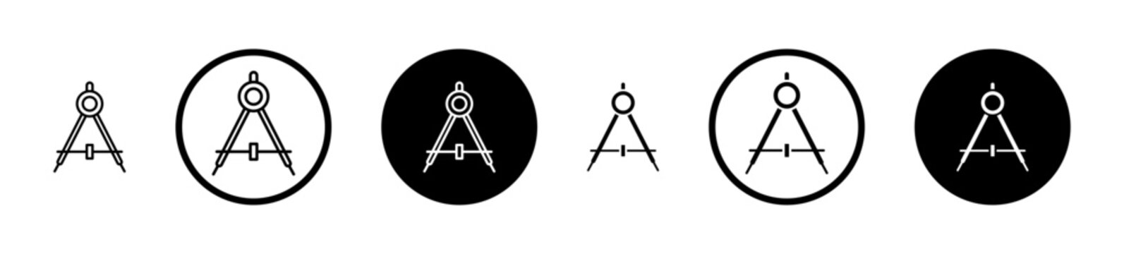 Drafting compass icon filled flat and line versions