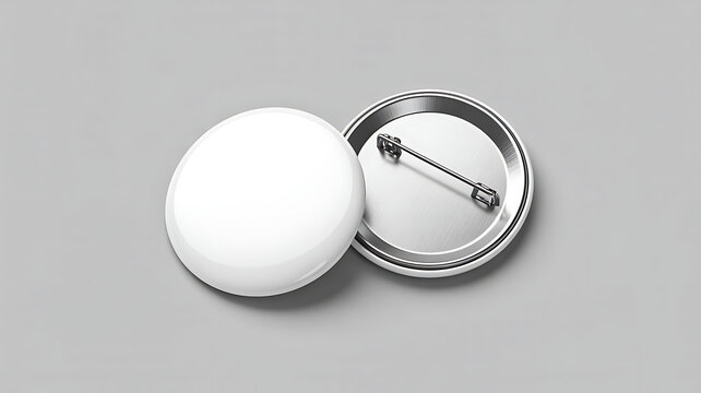 Blank round badge mockup with pin button isolated on white background