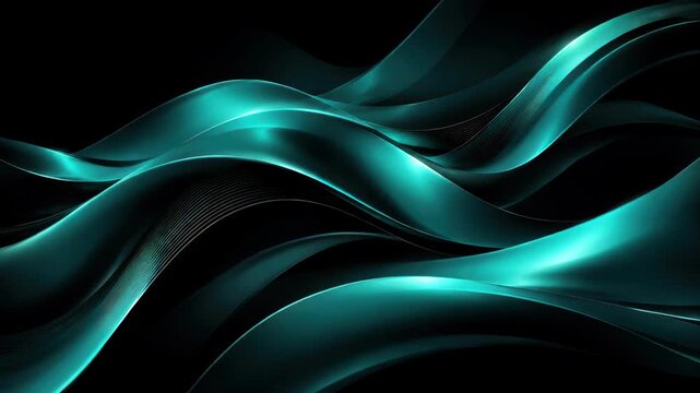 abstract teal glowing waves on dark background, futuristic flowing motion design with smooth curved lines and copyspace, concept of technology, digital branding, corporate design