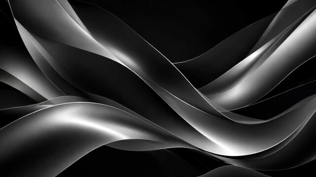 abstract monochrome video background with smooth flowing silver waves on dark black backdrop, ideal for luxury design, technology, modern branding and elegant motion graphics