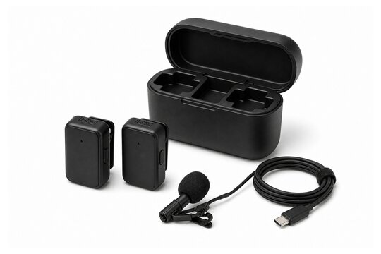 Wireless lavalier microphone kit isolated on white