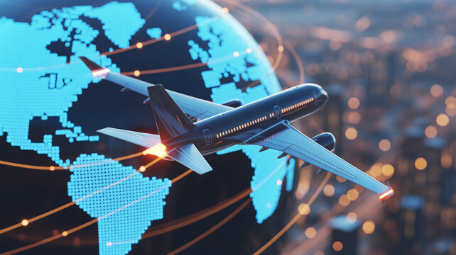 Airplane flying around the world with connections