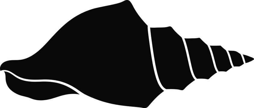 Black silhouette of a spiral seashell with distinct ridges conch marine