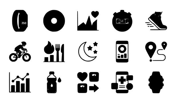 Minimal Activity Tracking and Fitness Monitoring Vector Icon Set