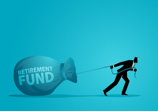 Exhausted businessman dragging retirement rund, financial burden concept