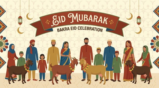 Eid mubarak bakra eid celebration with family and goats