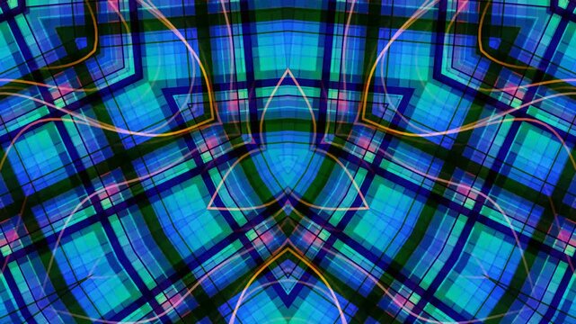 Vibrant plaid pattern creates a mesmerizing abstract design with geometric shapes and colorful lines.