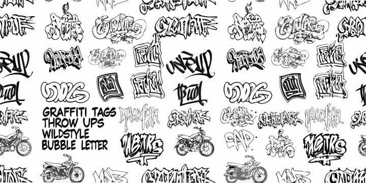 Graffiti Tags Pattern Black And White Street Art Design