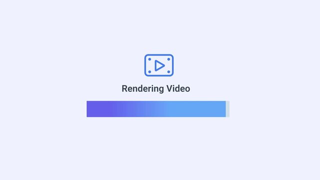 Minimal video rendering animation with media icon and progress bar, showing digital content processing workflow in a clean interface.