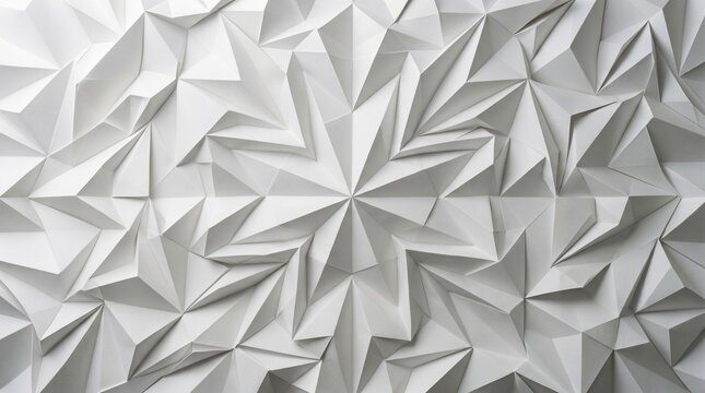 Abstract white geometric origami paper background with sharp folds and shadows