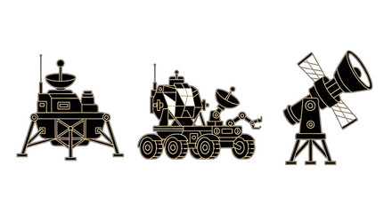 Space Exploration Icons Featuring Lunar Lander Rover and Telescope © Ibnu