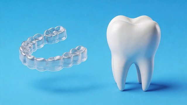 Clear dental aligner tray with a large healthy molar tooth for orthodontics concept