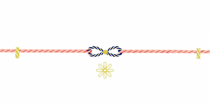 Japanese Decorative Cord With Bow And Floral Ornament Vector Illustration