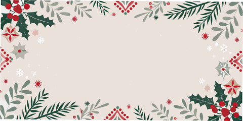 Holly berry and evergreen floral ornament on a beige background © Kabita