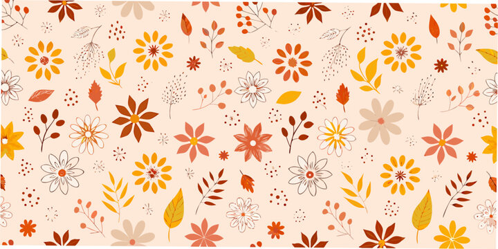 Floral ornament with autumn leaves vector illustration on a peach background