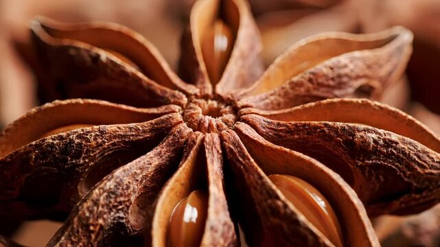 Macro Closeup of Star Anise Spice Pod with Intricate Details.