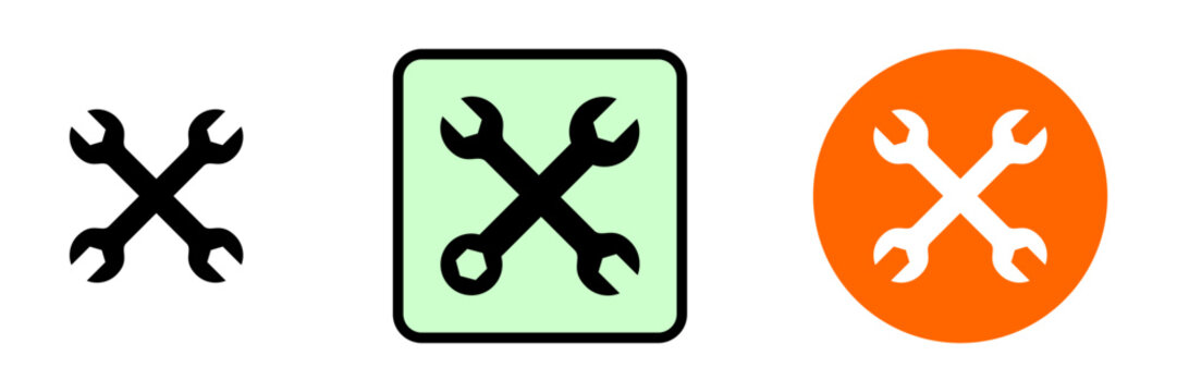 Automotive garage or workshop logo template with flat vector repair tools | Universal hardware service badge collection featuring crossed plumbing keys.