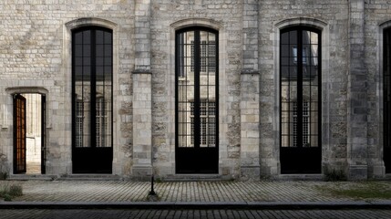 Fototapeta premium Sleek Black Steel Window Frames with Smart Glass Design