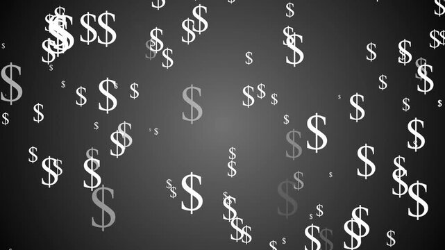 Falling dollar signs on dark background animation