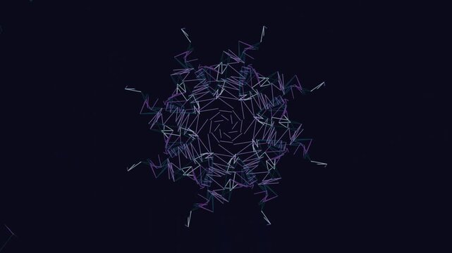 Detailed illustration of a complex spiral design on a dark background with glowing blue lines