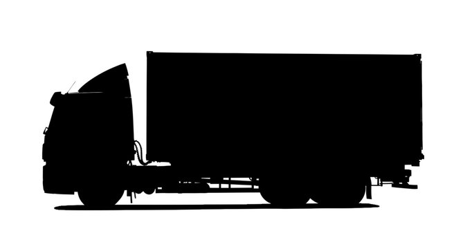A large truck silhouette drives on a road in a city at dusk d2 43
