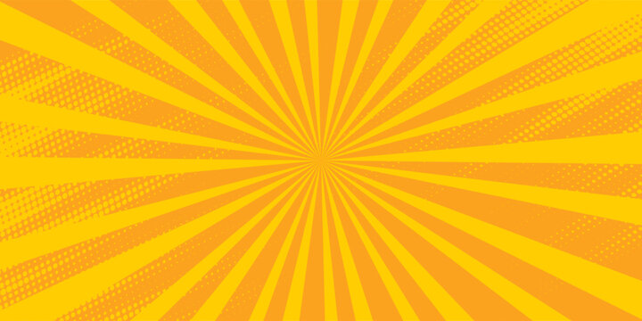 Pop art yellow comic book cartoon magazine cover. Cartoon cute retro Strip pattern mock up. Vector halftone illustration. Vintage background for comic superhero text, speech bubble, message