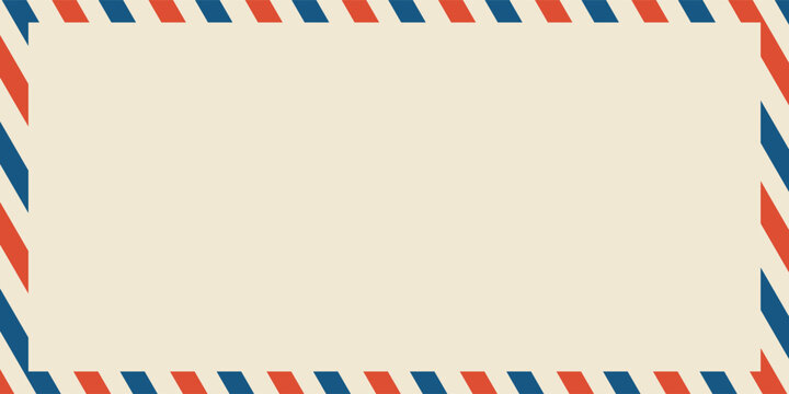Bingkai amplop surat udara. Amplop komersial. Batas huruf vintage internasional. Kartu pos pos pos pos udara retro dengan garis-garis biru dan merah. Templat kertas korespondensi kosong.eps,10
