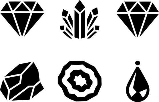 Collection of black gemstone and crystal white background, diamond jewel