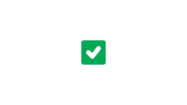Animated motion graphics featuring checkboxes and status indicators in vibrant green and white colors for digital interface design and user experience visuals.