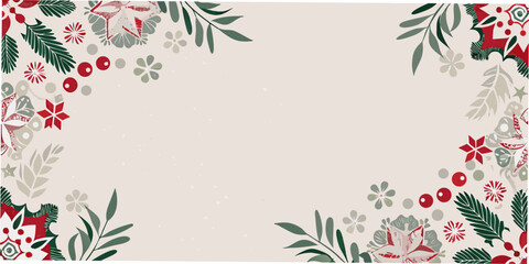 Holly berry and evergreen floral ornament with red and green hues © Tusar