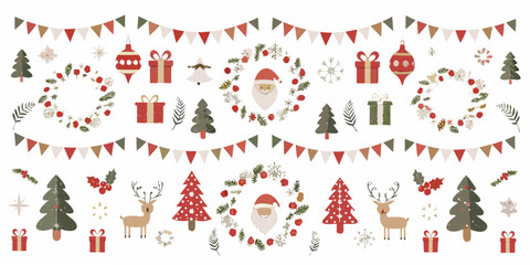 Christmas ornaments and festive elements a colorful vector illustration © Tusar