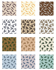 Fototapeta premium Seamless Pattern Collection Rifles Letters Ducks Horses Twelve Colorways