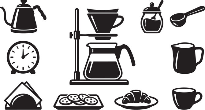 Coffee Brewing Morning Routine Icon Set Graphic Design