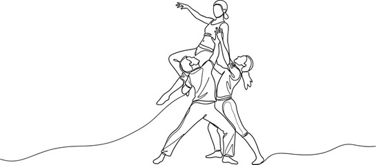 Elegant line art illustration of ballet dancers executing a dynamic acrobatic lift with grace isolated on transparent background © RAC.Design-Magic