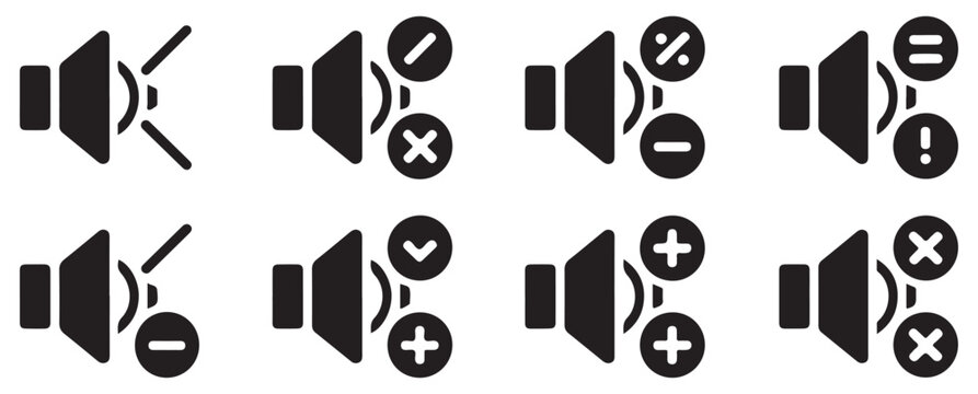 Speaker adjustment icons with mathematical symbols for volume control and sound configuration.