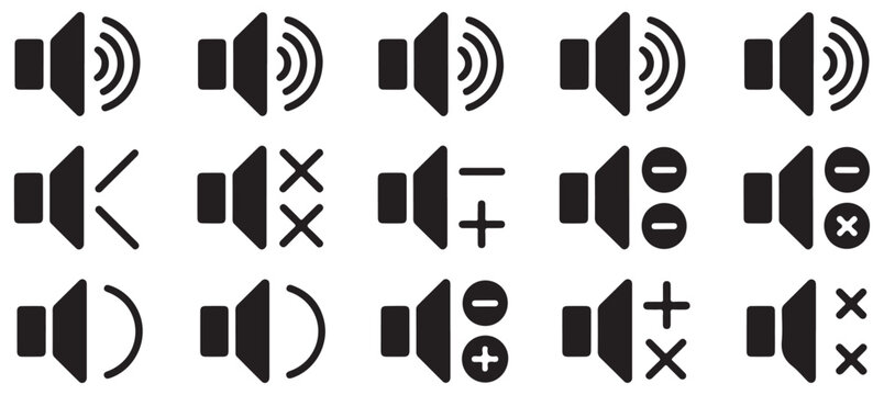 Sound level indicator collection with diverse speaker states and control symbols for developers.